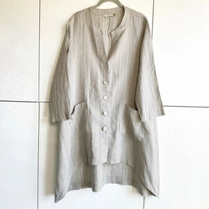 Chalet Linen Button Front Tunic Top Asymmetrical Lagenlook Size Medium Olive